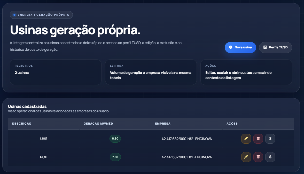 Gerenciador de usinas