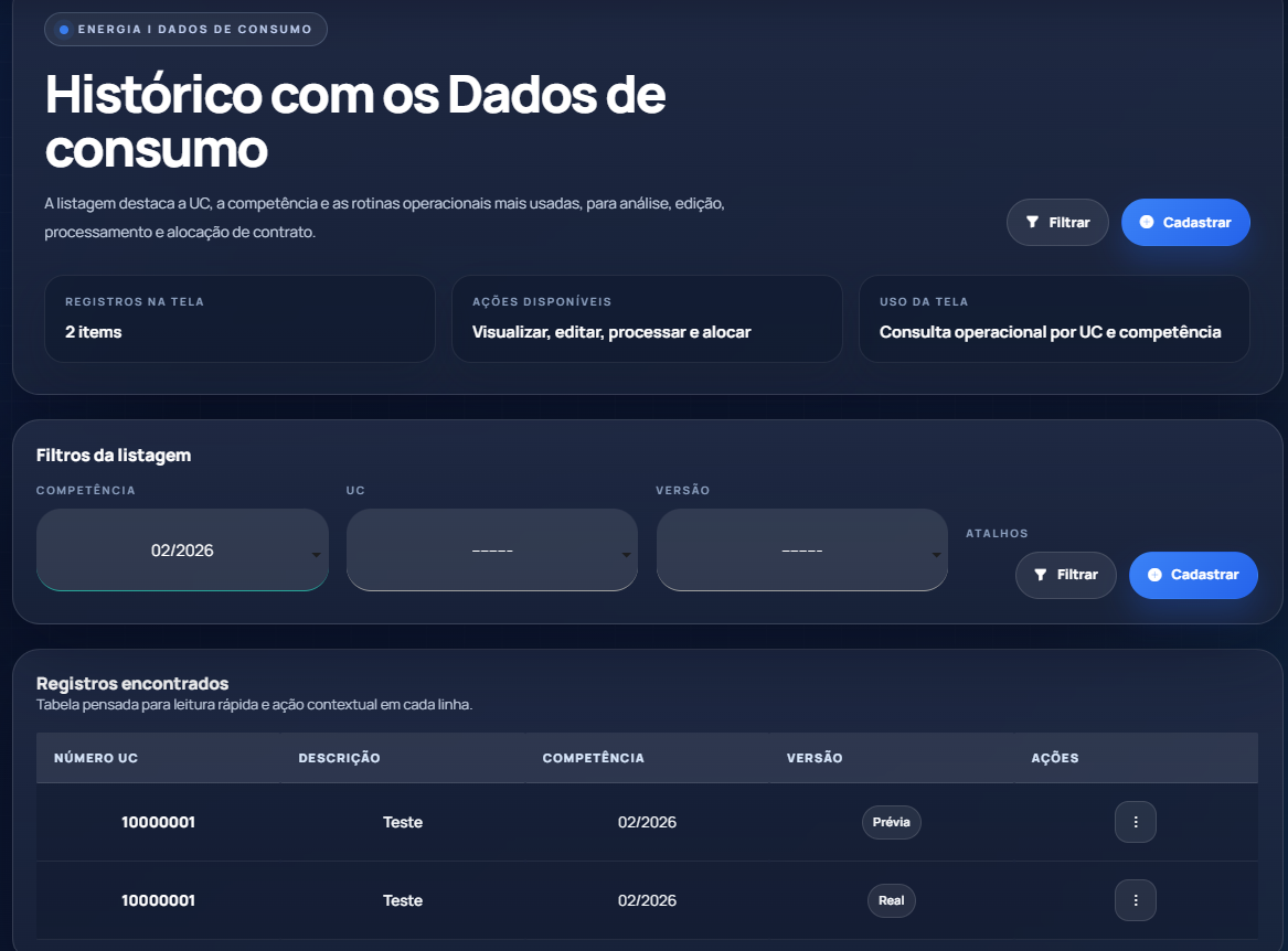 Histórico de faturas e versões de apuração